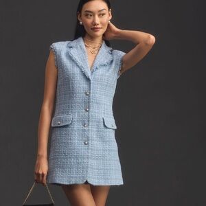 Anthropologie Maeve Sleeveless Tweed Blazer Mini Dress Blue New NWOT